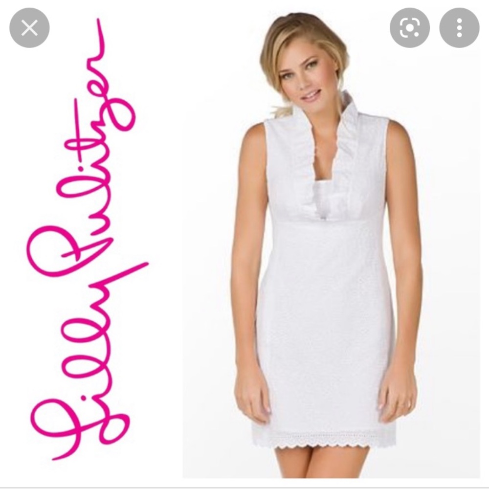 Lilly Pulitzer Adeline white eyelet shift dress.